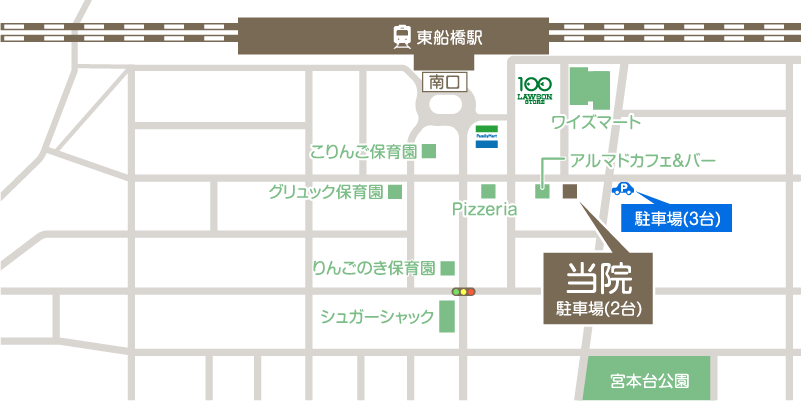 千葉県船橋市東船橋４丁目２９−６ ２階 <br>1Fの「安西クリニック」さまの扉から入り、右手のエレベーター・階段でお上がりください。